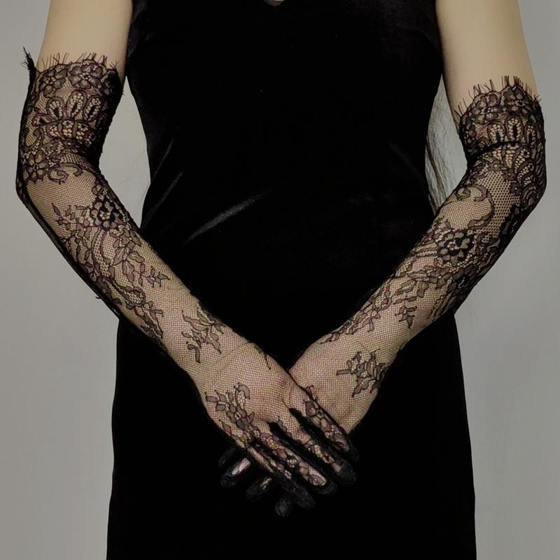 Removable Lace Long Bridal Gloves Hollow Out Transparent White Wedding Women Mesh Decoration Arm Sleeves