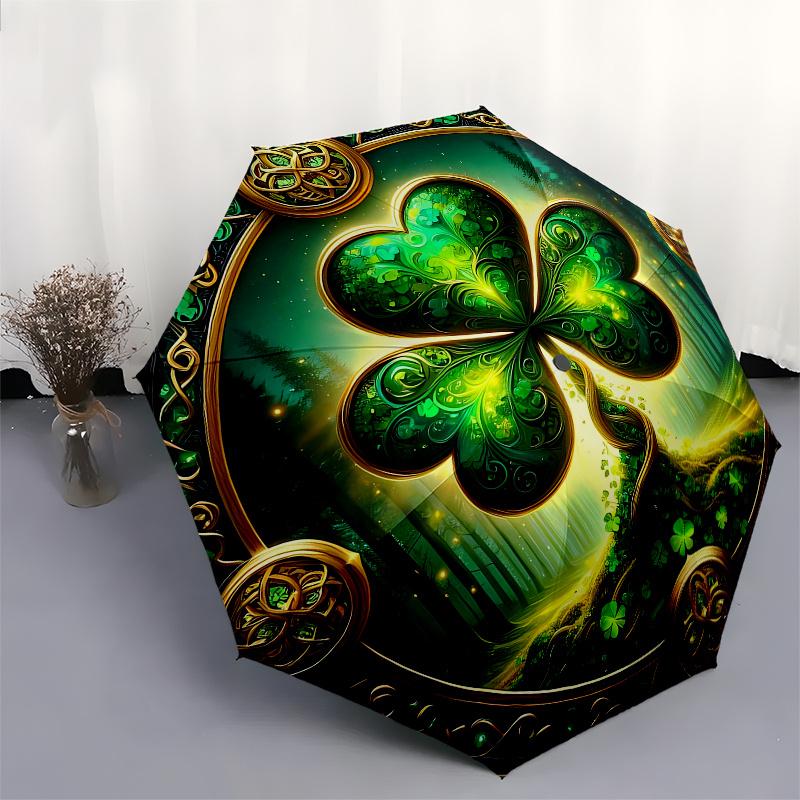 Enchanted Forest Shamrock Wall Art Decor Umbrella, Cute Umbrella with Cute Design, Portable 3-Fold Compact Umbrella for Men & Women, Valentine's Day M