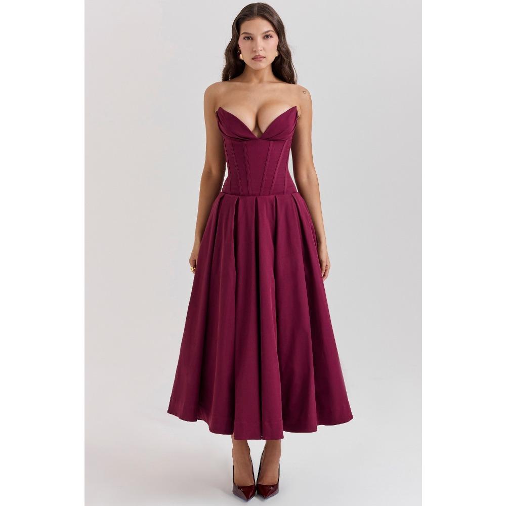 Черное элегантное свадебное платье для мероприятий, сексуальное платье-корсет без бретелек, миди, рождественские вечерние платья для женщин, одежда