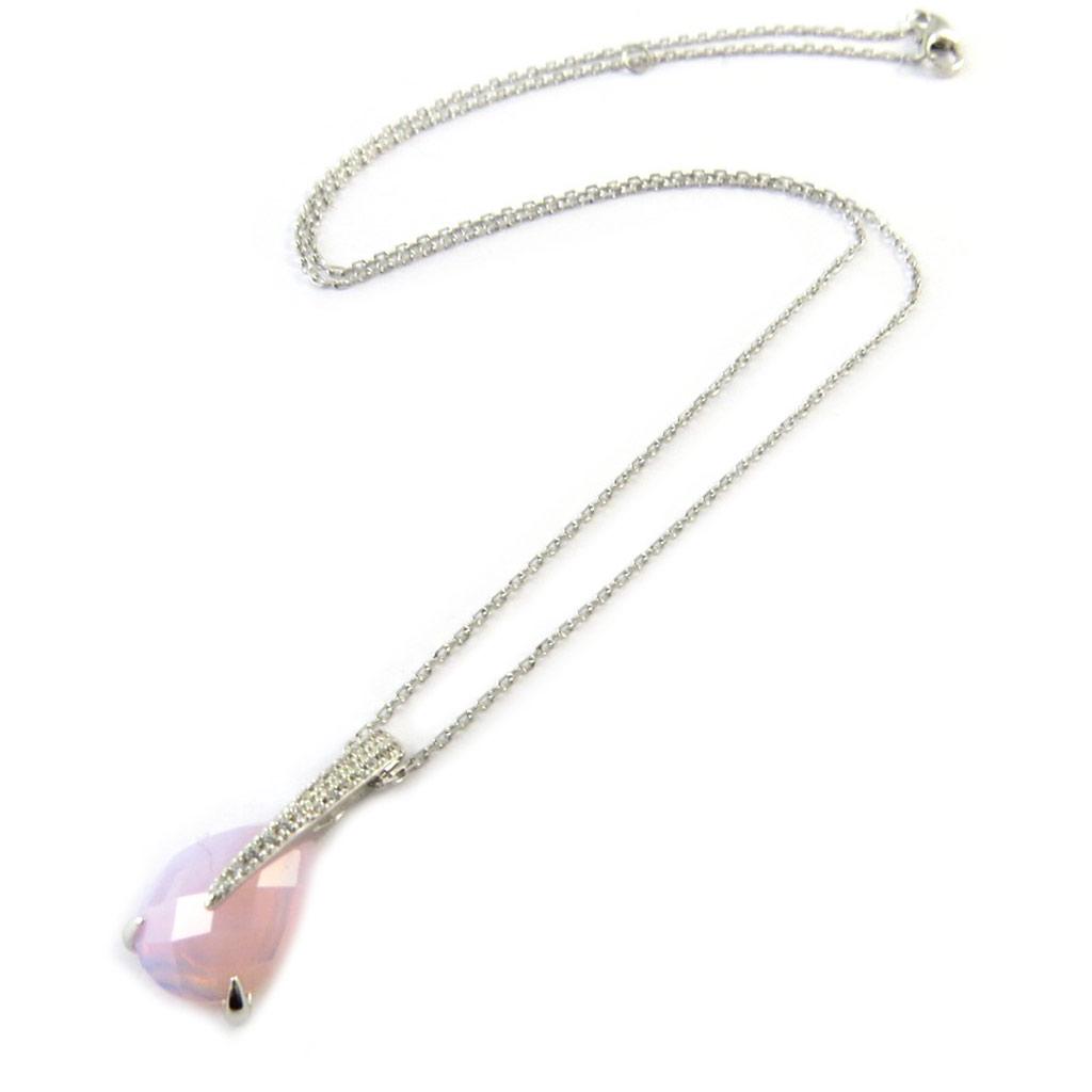 Les Trésors De Lily [P0639] - Silver Necklace 'Princess Opal' Opalescent Pink Silver White (rhodium-plated) - 45 Cm 25x11 Mm