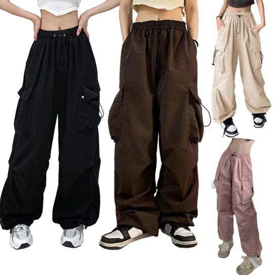 Женские брюки-карго с высокой талией, большие карманы с несколькими карманами, быстросохнущие однотонные брюки с завязками на щиколотке, уличная одежда в стиле хип-хоп, женские брюки
