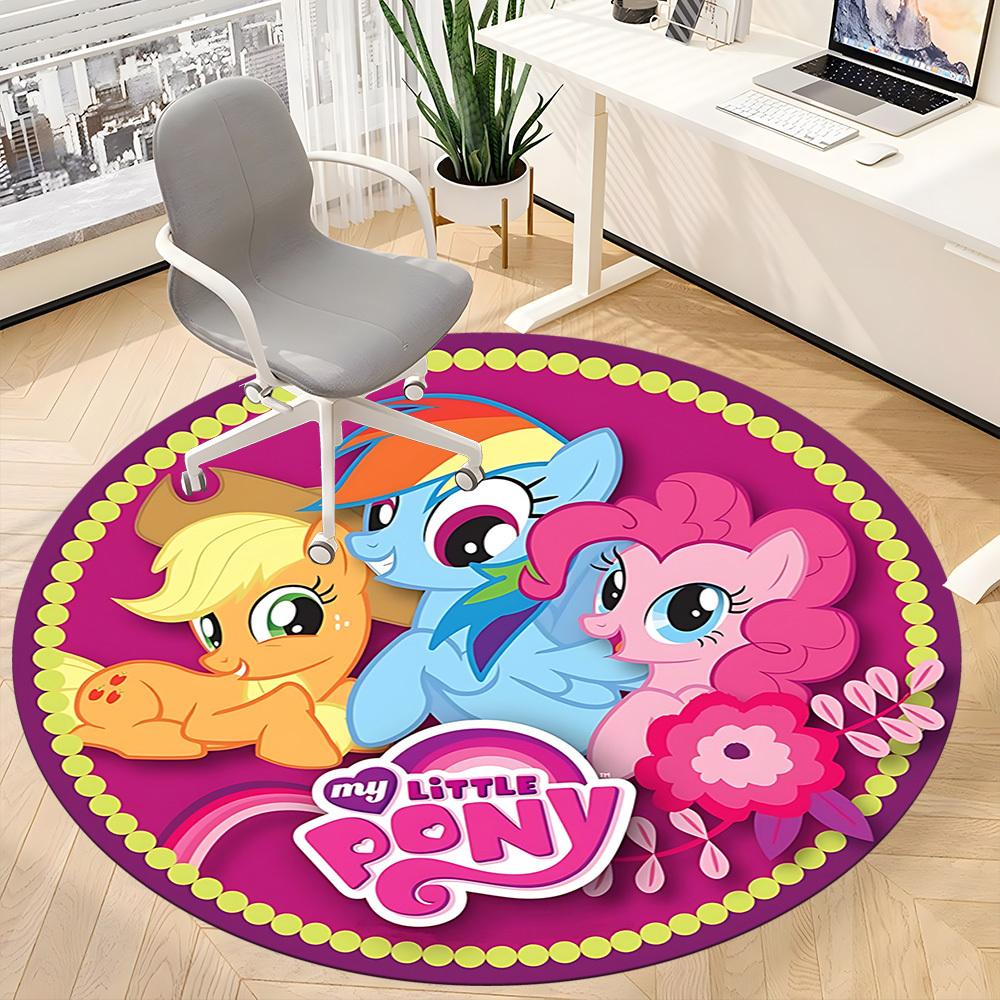 1 шт. Круглый коврик My Little Pony для офиса - Идеально подходит для декора офиса или кабинета, Машинная стирка, Нескользящая основа, Декоративный коврик для пола