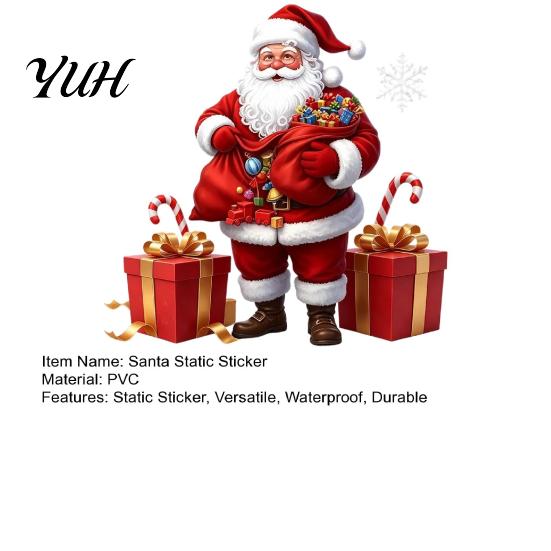 Seasonal Door Decorations Santa Claus Window Static Sticker, Reusable Waterproof PVC Christmas Decal, Decorative Holiday Murals HD Printing Clings for