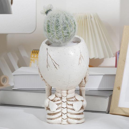 Хэллоуин Череп Кашпо Горшок Смола Скелет Фигурка Цветочный Горшок Крытый Открытый Суккуленты Растения Контейнер Домашний Балкон Сад Украшения