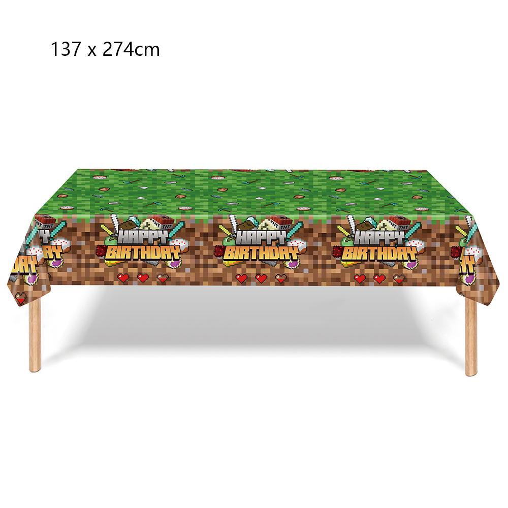 51 шт. Принадлежности для вечеринки в пиксельной тематике включают тарелки, салфетки, стаканы, скатерть