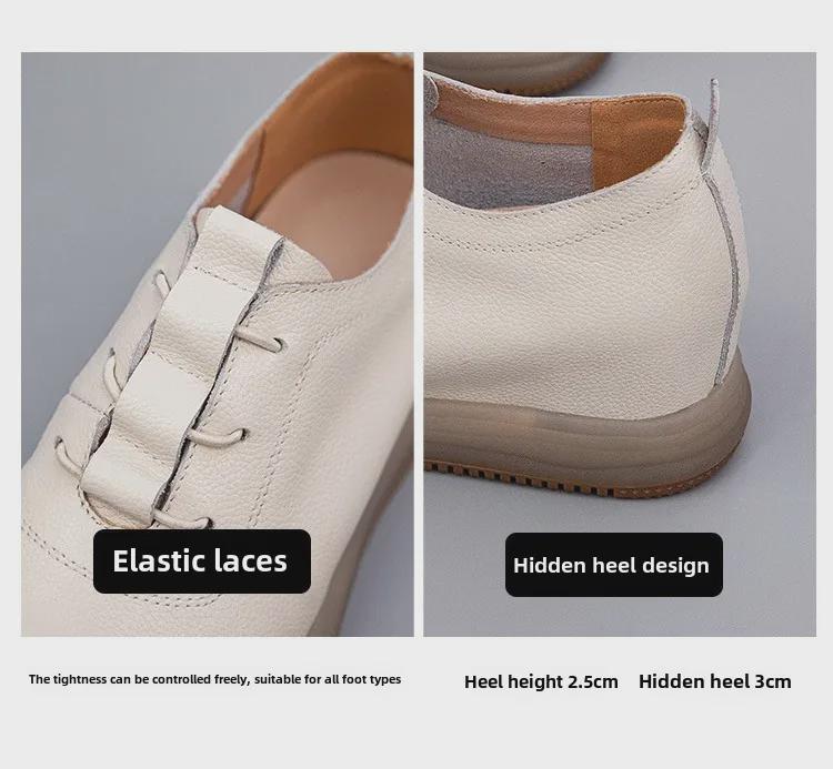 Женские кроссовки на платформе из коровьей кожи, осень 2022 г.: Универсальные короткие кожаные спортивные туфли с внутренним увеличением высоты.