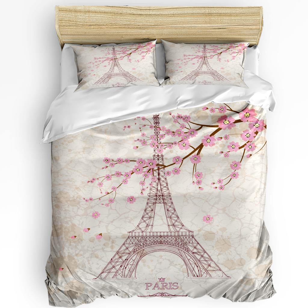 Комплект постельного белья нежно-розового цвета для спальни, кровати, дома, японской вишни, дерева сакуры с римским пододеяльником, пододеяльником и наволочкой