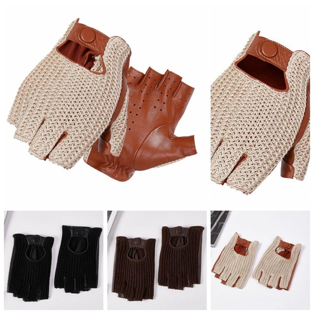 Half-finger Male Sheepskin Machinist Gloves Half-finger Leather Driving Gloves Sports Fishing