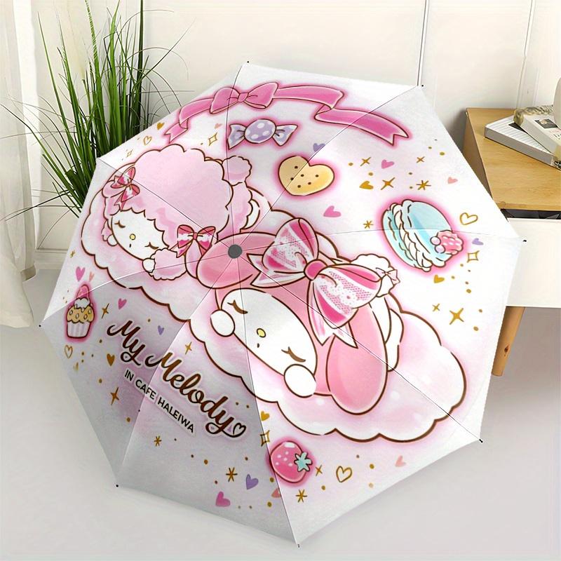 My Melody,Cafe Haleiwa Automatic Folding Umbrella Simple 8 Rib Design, Bright Cartoon Pattern, Durable Iron Frame, Suitable For Travel, Outd