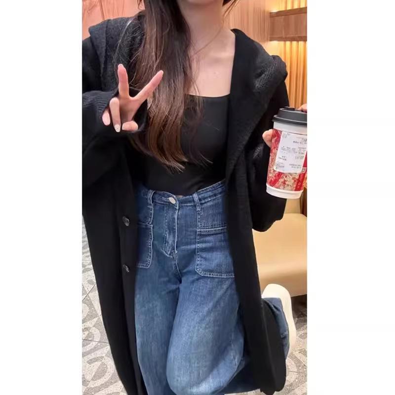 Korean Style Hooded Knit Cardigan: Long, Loose, Slimming Outerwear for Spring/Summer