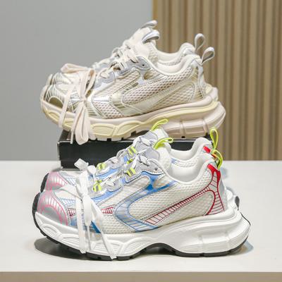 Женские универсальные кроссовки на толстой подошве, летний хит 2025 года, контрастные цвета, сетчатые дышащие легкие спортивные кроссовки, женская обувь