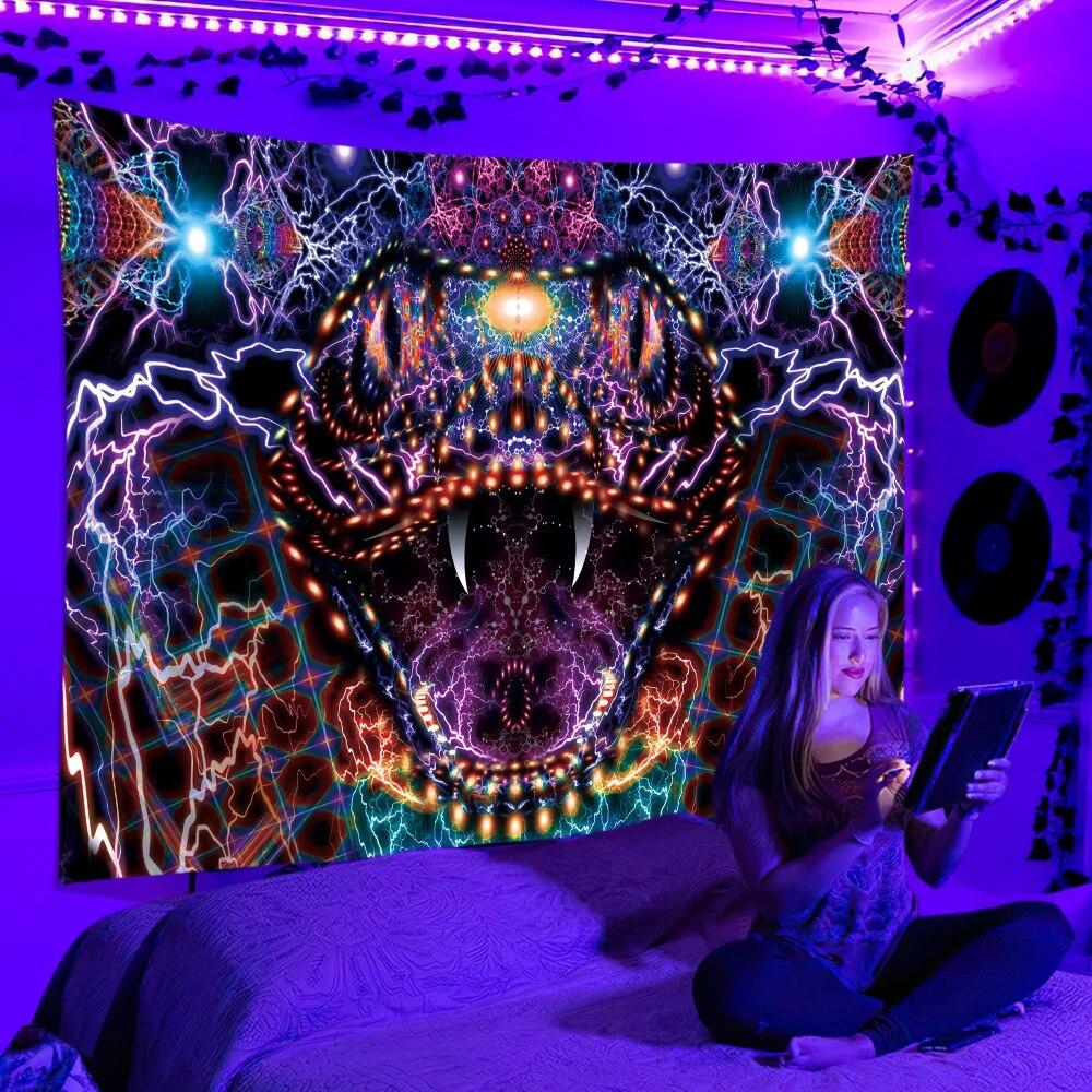 Флуоресцентный гобелен, УФ-реакция, психоделический, настенный, хиппи, диджей, украшение для спальни, отдельное помещение