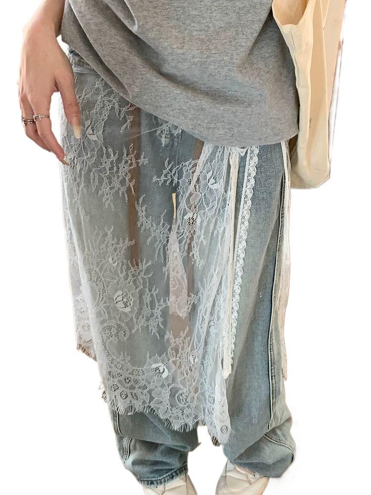 Вдохновленная знаменитостями многослойная миди-юбка из цветочного кружева с завязками и разрезом