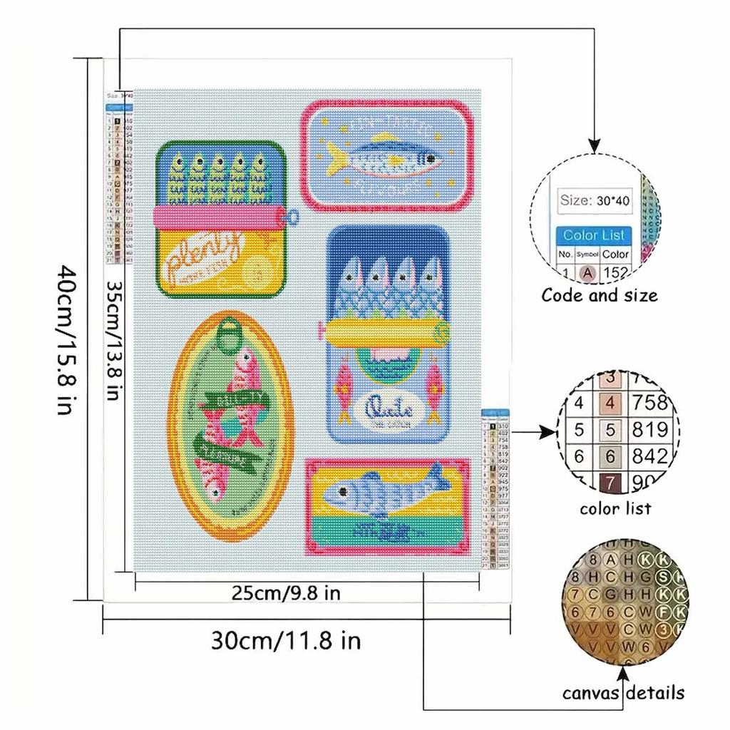 Diamond painting kit cute fish sardine cans full diamond round mosaic handmade. home decoration gift