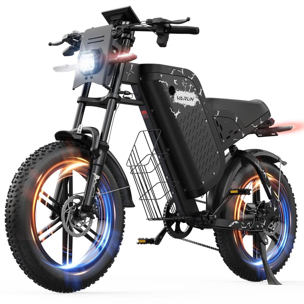 20-inch adult fat bike e-bike with 48V 31.5Ah battery, 87-mile range, suspension and turn signals