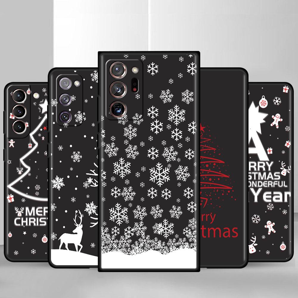 Черный мягкий чехол для телефона Samsung Galaxy S22 S21 S20 Ultra FE S9 S8 S10 Plus Note 20 10 9 Fundas Cover Счастливого Рождества зимой