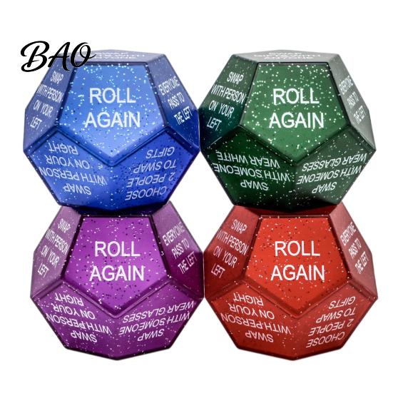 Secret Santa Game Props Swap Gift Exchange Dice, 12-Side Glitter Christmas Stocking Stuffers, Ideas Holiday Gathering Activities Dice for Family