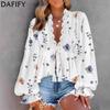 Женские модные повседневные весенне-осенние блузки и рубашки с v-образным вырезом и длинными рукавами с цветочным узором и принтом