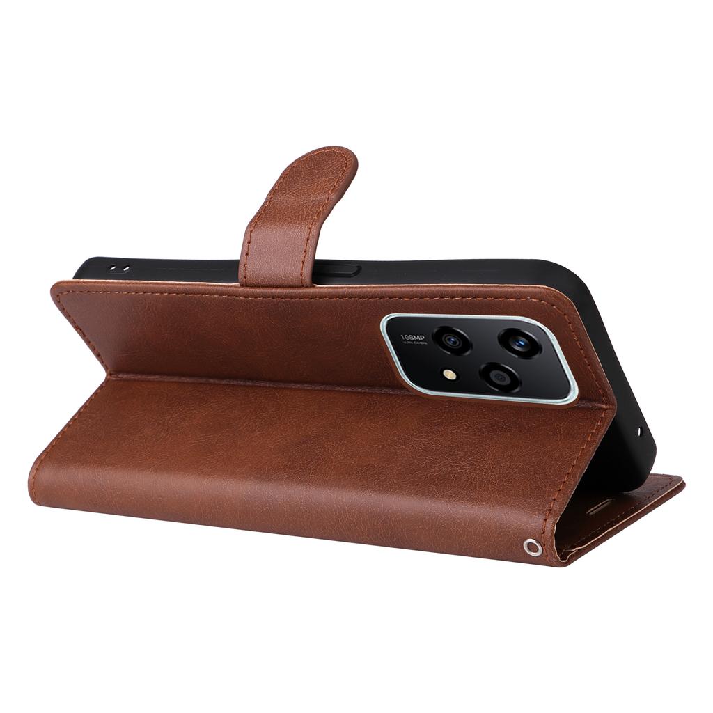 Чехол для Honor 200 Lite Однотонный кожаный чехол для мобильного телефона Кошелек-подставка с ремешком