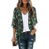 Women Beach Shirt 45720 Sleeve Mid-length Sunscreen Tops Floral Print Breathable Loose Fit Beach Shawl