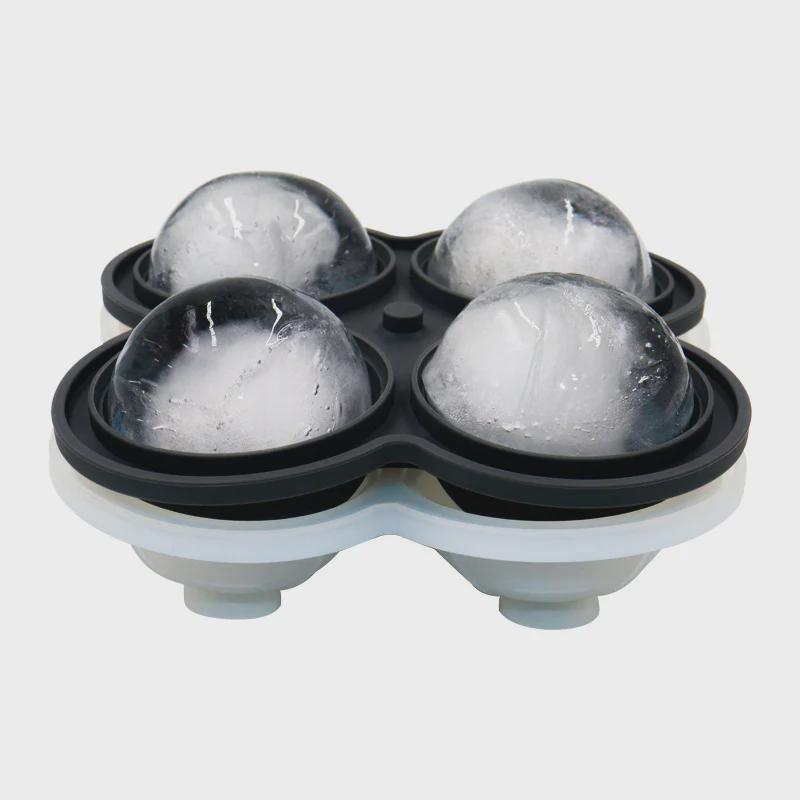 Top-Selling Silicone Ice Ball Mold with Funnel - 4 Round Ice Trays, 4 Holes