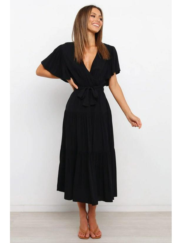 Богемное платье с V-образным вырезом, принтом, короткими рукавами и приталенным силуэтом, длинное, в наличии