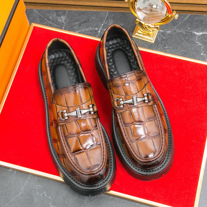 Men's Shoes Large Size Four Seasons British Business Dress Leather Shoes Men's Fashion Versatile Platform Leather Shoes Gloafers