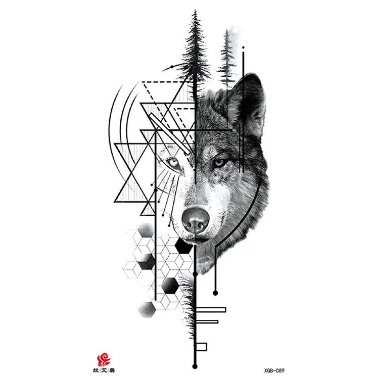 Маленькая водонепроницаемая временная татуировка на всю руку с головой волка, тигра и цветка, наклейка для боди-арта, рука для мужчин и женщин