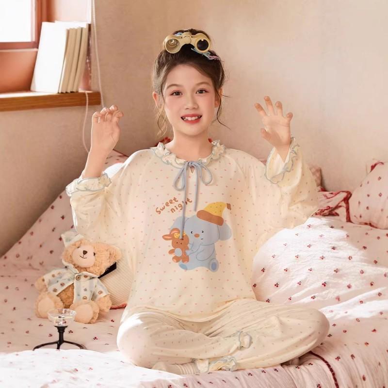 Girls Long Sleeve Pajama Set Fall 2026 Modal Cotton Blend Cartoon Print Comfortable Sleepwear Kids