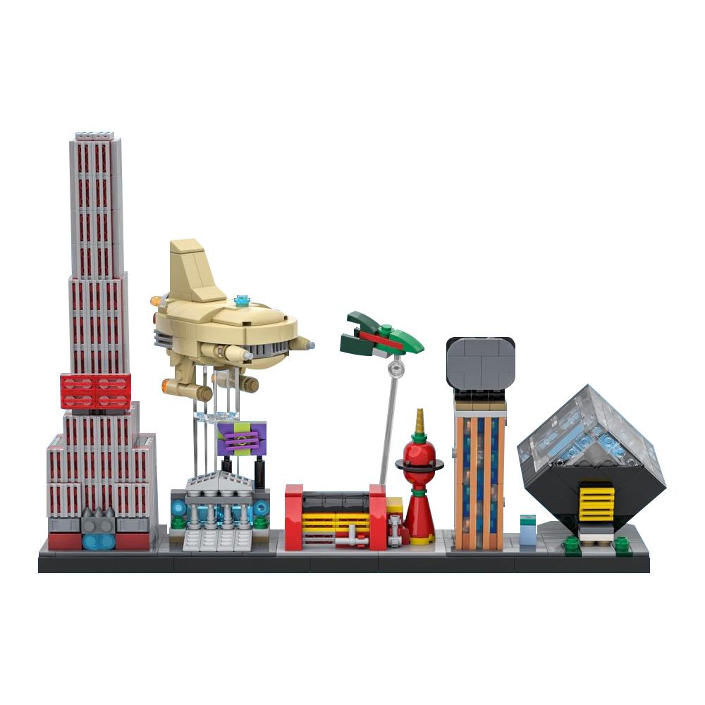 MOC Futurama Skyline Model Building Blocks DIY Creative Planet Express Ship Robot Arms Apts Architecture Bricks Toy Adult Gift