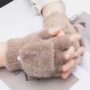 Windproof Autumn Winter Gloves Half Finger Gloves Cute Plush Flip Gloves Korean Style Gloves