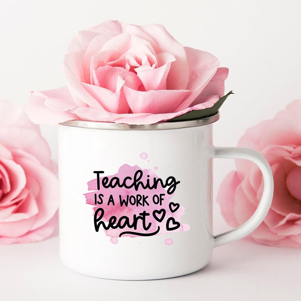 Teaching Is A Work of Heart Printed Enamel Mug Friends Original Mugs Coffee Cups To Sublimate Stainless Cup Drinkware Cupshe Bar
