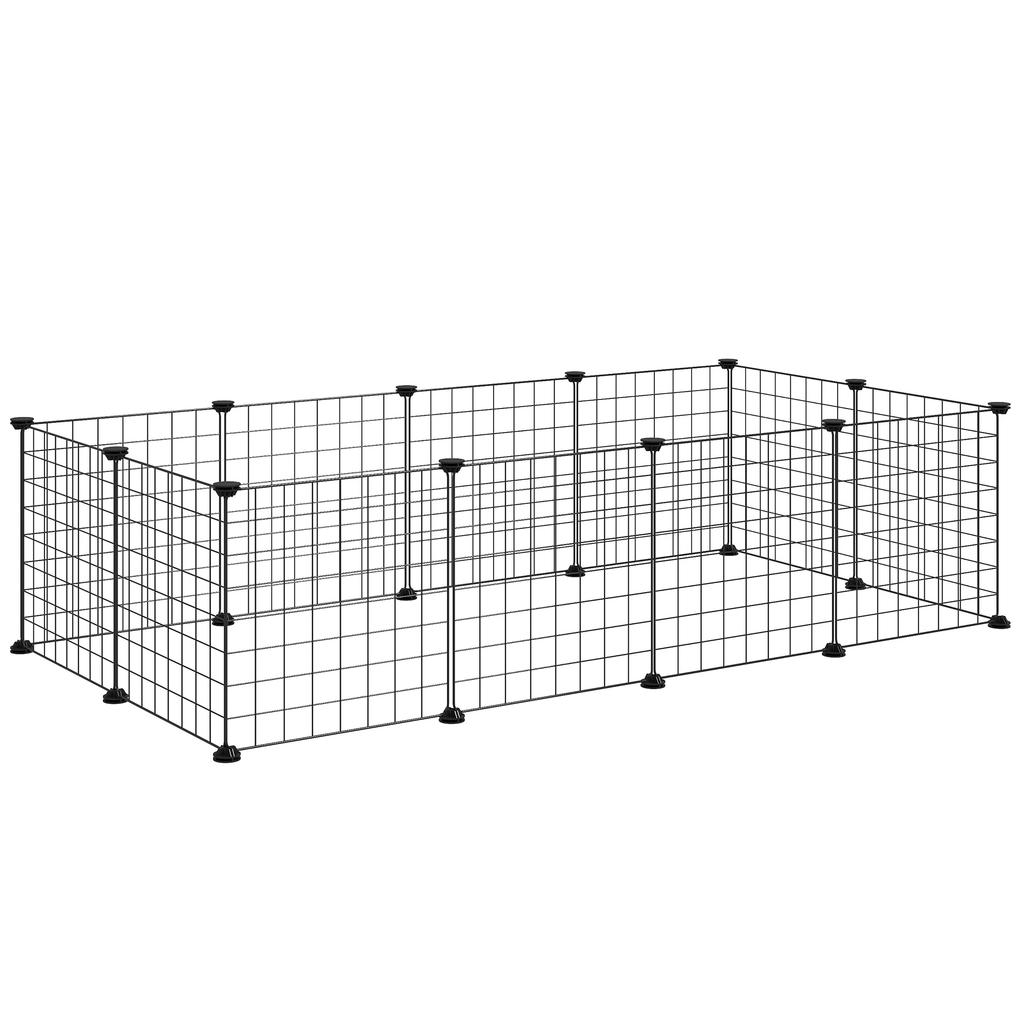 Modular Small Animal Enclosure with Panels and Accessories, Indoor Metal Hedgehog Cage for Guinea Pigs and Hedgehogs, 106x73x36 cm, Black