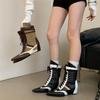 2025 New Lace-up Sports Boxing Boots Spice Girls Pointed Martin Boots Retro Color Matching Wedge Fashion Short Boots Women