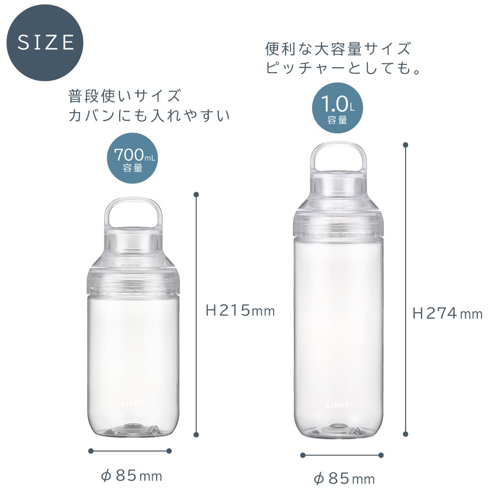 OSK LIPPY Water Clear Made in Easy to with Handle and Room Temperature BC-1000 Bottle, 1000ml, Gray, Japan, Clean, Gasket, Lightweight,