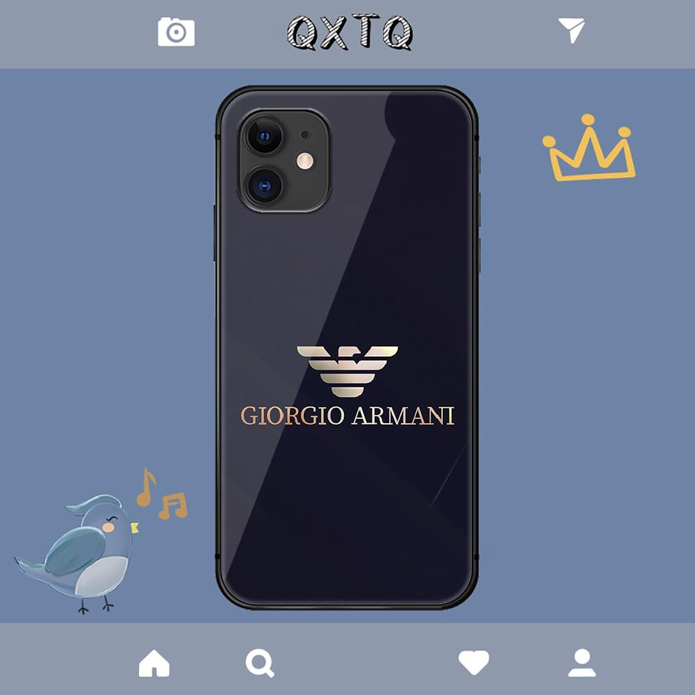 Чехол с логотипом итальянского бренда Armani для iPhone Samsung Galaxy Redmi Note S 17 16 15 14 13 20 24 25 54 Pro Max Ultra Fe с покрытием из закаленного стекла