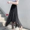Women A-line Skirts Girls Elastic High Waist Slim Double-layered Gauze-lined Mesh Skirt Solid Color All-match Sequined Skirts