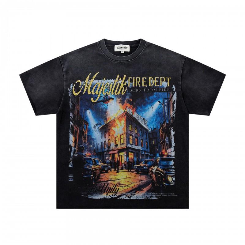 Mens Loose Fit Cotton Graphic Tee Streetwear Hip Hop Oversized Short Sleeve T-Shirt Teens