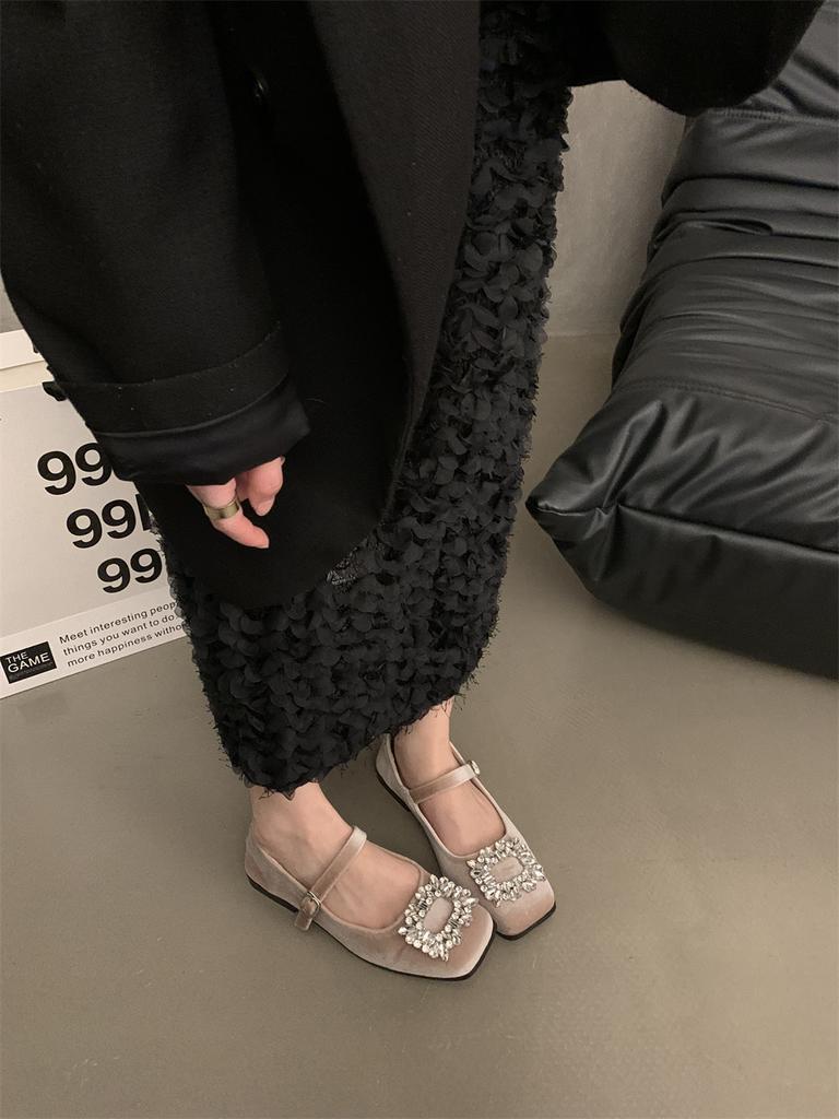 Модная женская обувь на плоской подошве для весны и осени, туфли Мэри Джейн с французскими бриллиантами, черные лоферы, женская обувь больших размеров