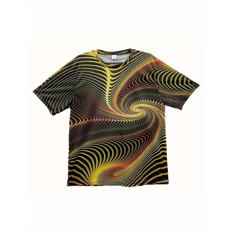 Men's Optical Illusion 3D Printed T-Shirt Casual Short Sleeve Crewneck Top Cool Yellow Black Vortex Geometric Swirl Graphic Tee Summer Streetwear