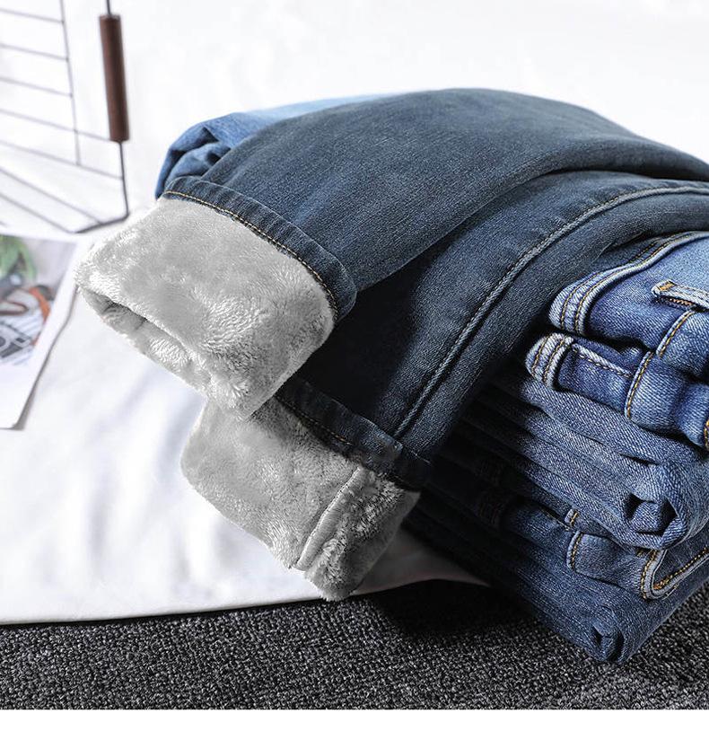 Зима-осень-зима плюс бархатные утепленные эластичные брюки с высокой талией больших размеров женские брюки-карандаш джинсы джинсовые укороченные брюки