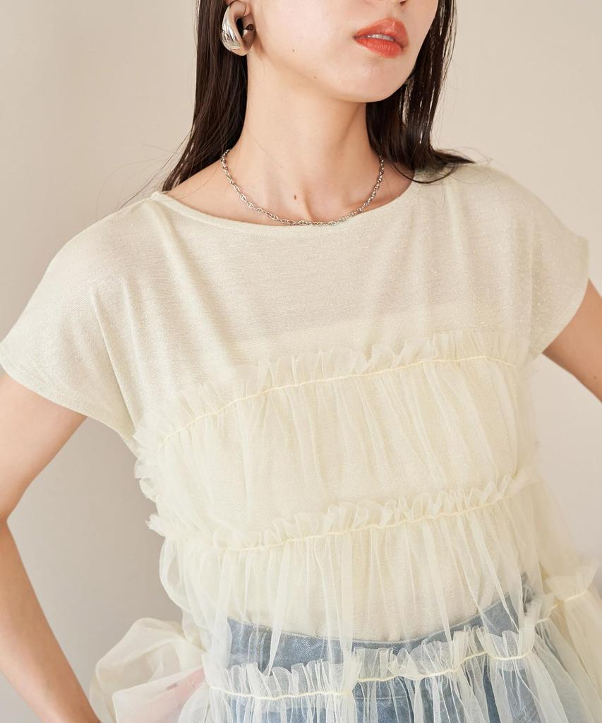 Топ из тюля комбинированный с ламе желтый размер F женский пуловер, BVM14200, (80),