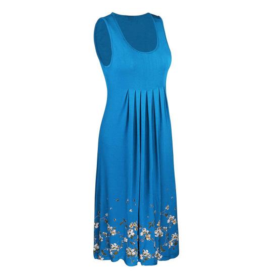 Женское летнее платье без рукавов с плиссировкой и цветочным принтом, с круглым вырезом, без рукавов, с широким подолом, повседневная одежда