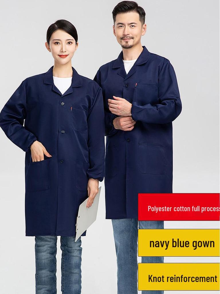 Thickened Blue Wear-Resistant Long Sleeve Lab Coat with Custom Print Logo for Labor Protection In Food Handling