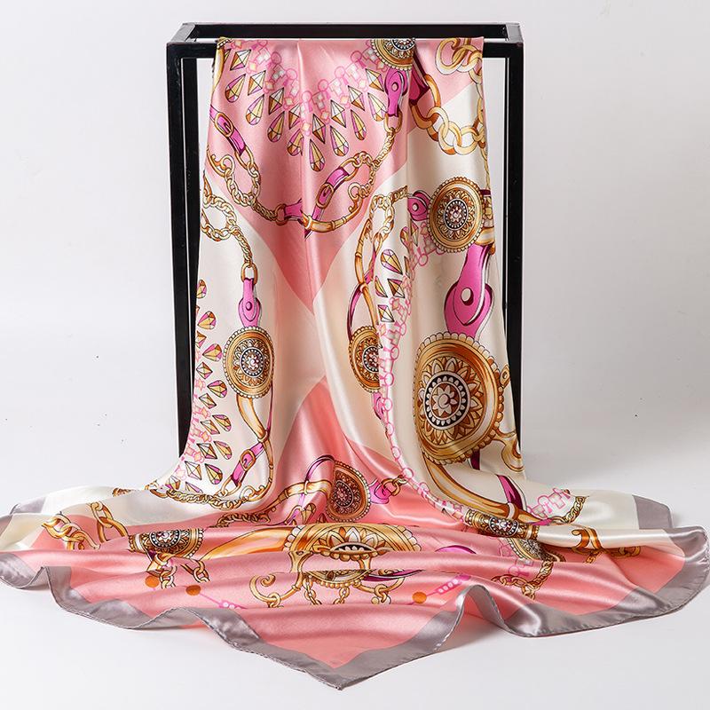 Spring/Summer New Women'S Silk Scarf 90 * 90cm Simulated Silk Twill Square Scarf Fashion Printed Large Square Scarf Professional Scarf