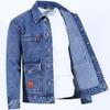 Chic Men Coat Single-breasted Warm Turn-down Collar Plus Size Mid Length Men Denim Coat