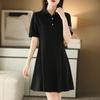 2025 Women's Summer Polo Collar Slimming Mid-Length Color Block Dress with Big Swing Cotton Skirt