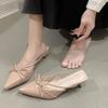 Fashion Pointed Bow High-heeled Half Slippers Women's New Summer Baotou Shallow Mouth Sexy Thin-heeled Sandals and Slippers