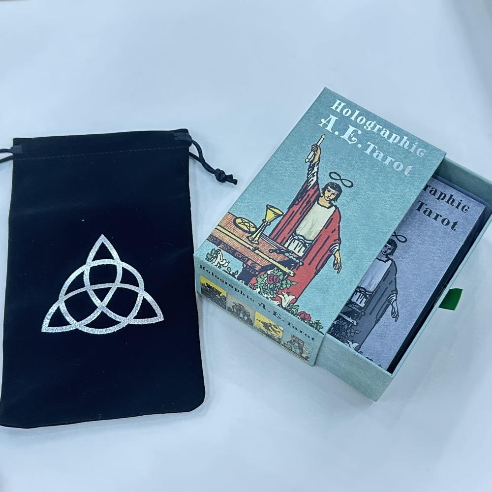 12*7 см голографическая АЭ. Колода Таро в жесткой выдвижной подарочной коробке, 78 карт Таро с путеводителем и мешочком на шнурке