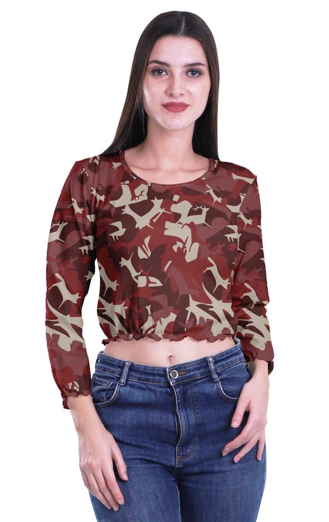 Moomaya Укороченные топы с круглым вырезом и длинными рукавами для женщин из хлопкового джерси T